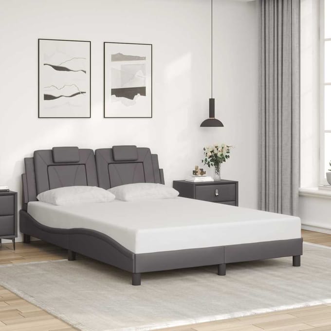 vidaXL - Bedframe - "Viana" - zonder - matras - kunstleer - grijs - 140x190 - cm