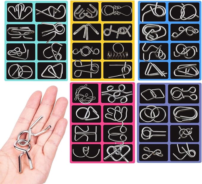 Metaal Puzzels - Hersenkrakers Spel - Mentale Training - Sterke Metaalconstructie - 40 Stukken - Zilver