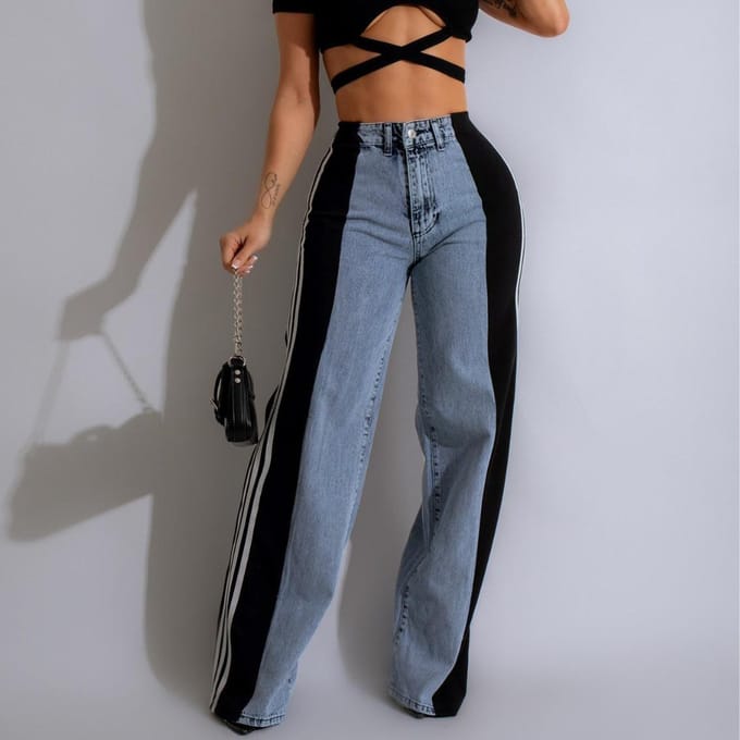 Denim met hoge taille Dames Trekkoord Elastische taille, Losse Elastische Denim Rechte Pijp Broek L black