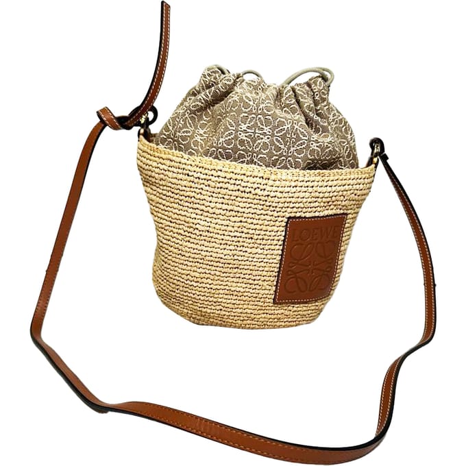 Loewe Pochette Bucket Bag in Tan Raffia