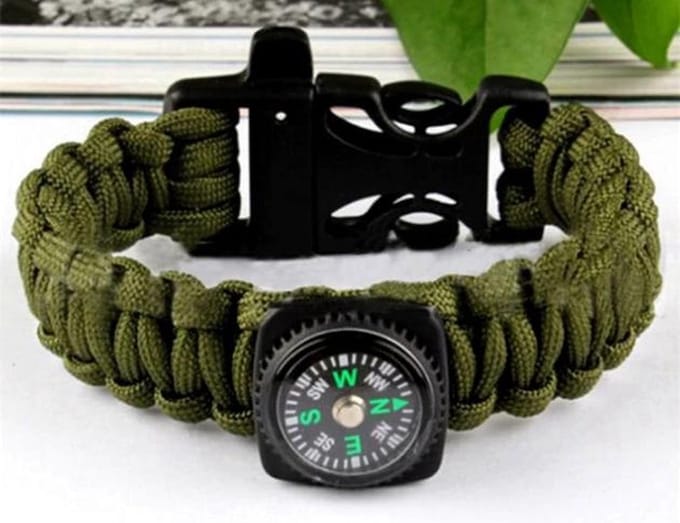 New Age Devi - Survival-Paracord-Horloge/-Armband/-Sleutelhanger, Lichtgewicht, Groen
