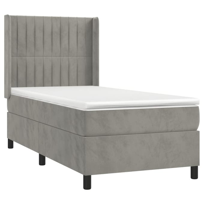 vidaXL - Boxspring - met - matras - fluweel - lichtgrijs - 100x200 - cm