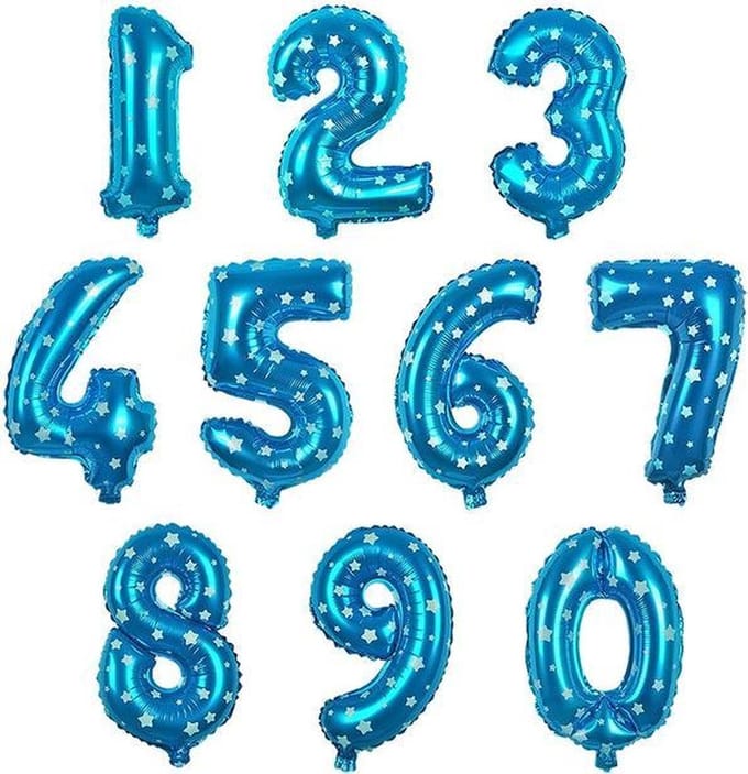 Jumada's - Cijfer ballon 4 blauw met sterren - 43 cm