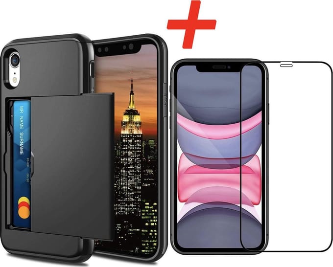 Geschikt voor Apple iPhone XR Backcover | Zwart | Pasjeshouder