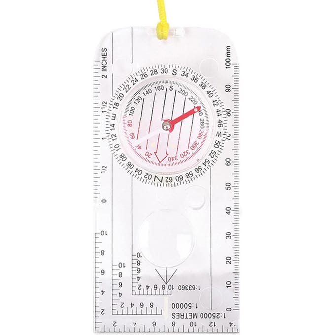 Professionele Wijzer Kompas Wandel Protractor Kampeer Kompas Liniaal Vergrootglas Voor Kaarttekenen Plotten white