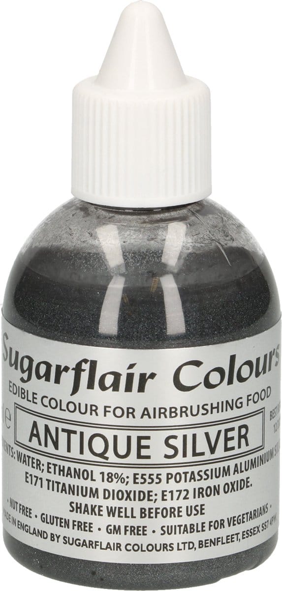 Sugarflair Airbrush Kleurstof - Glitter Antiek Zilver - 60ml - Eetbare Kleurstof