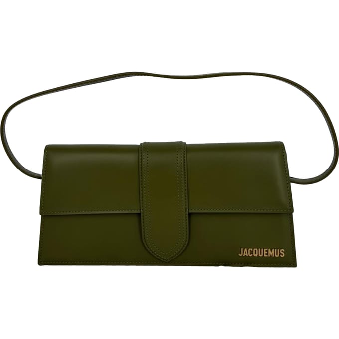 Jacquemus De Lange Bambino Flap Schoudertas in Olijfgroen Kalfsleer