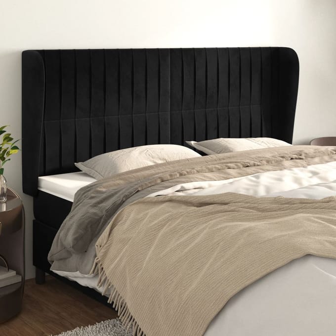 vidaXL - Hoofdbord - met - randen - 183x23x118/128 - cm - fluweel - zwart