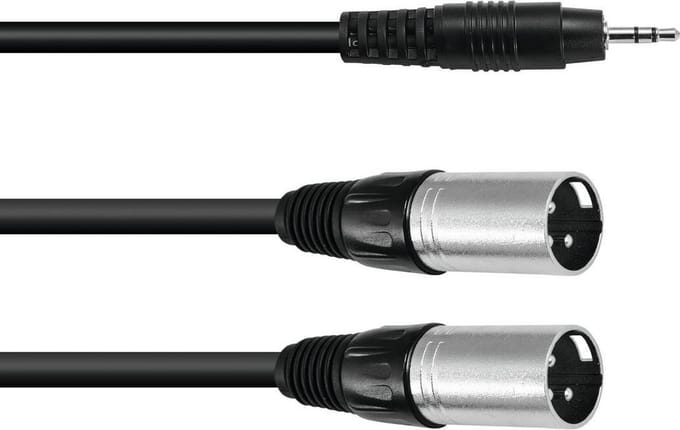 OMNITRONIC jack kabel 3 5 mm - aux kabel - audio kabel 3.5 Jack/2xXLR(M) 3m bk