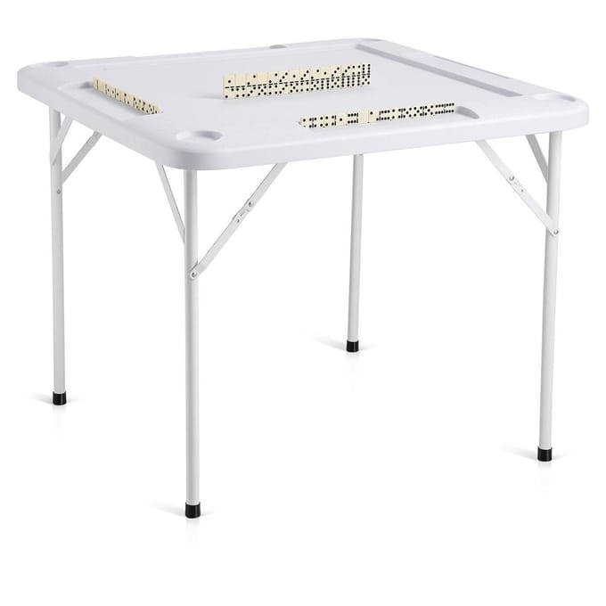 Table de Mahjong 4 Joueurs Table Pliante pour Cartes & 4 Porte-Gobelets Plateaux à Jetons Blanc