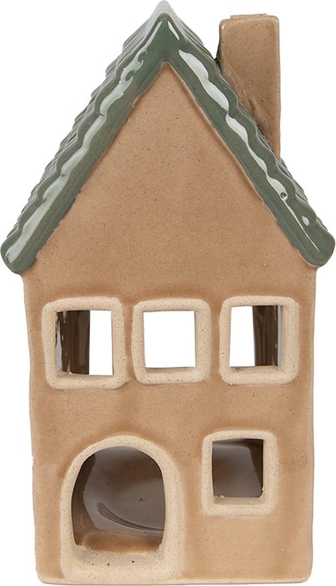 Clayre & Eef Waxinelichthouder Huis 15 cm Bruin Porselein