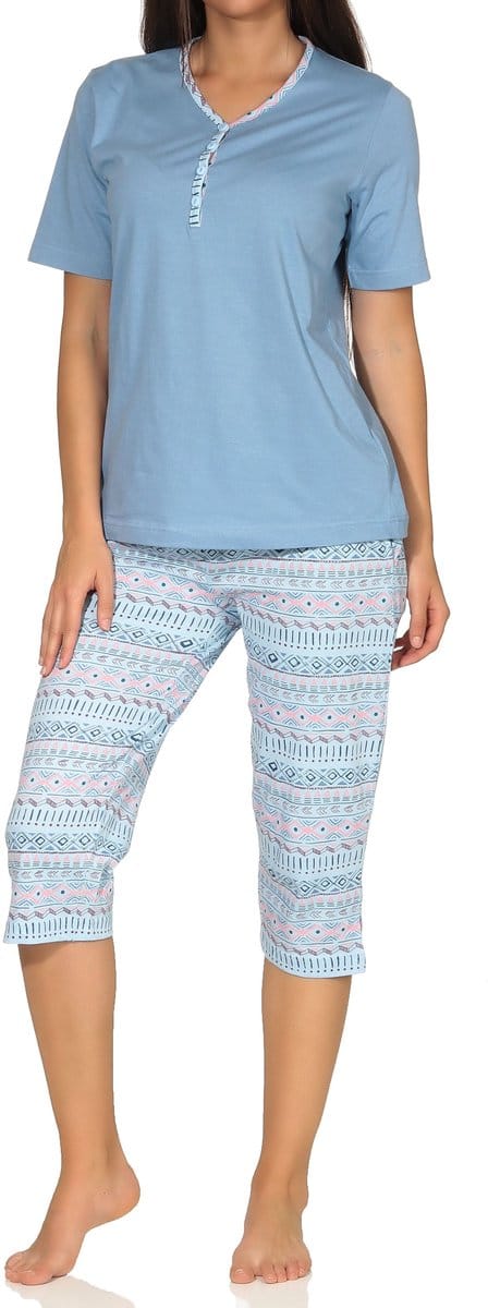 Normann dames capri pyjama met korte mouwen in Ethnolook - Ook in oversizes