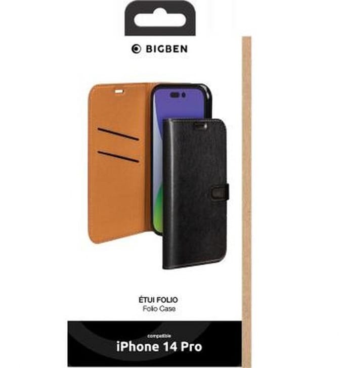 Bigben Connected, Hoesje geschikt voor iPhone 14 Pro - Folio Wallet met Magnetische Lipsluiting, Zwart