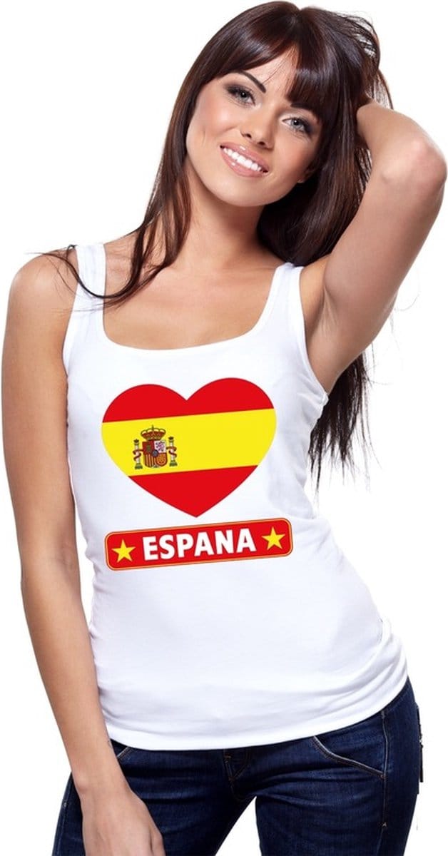Spanje singlet shirt/ tanktop met Spaanse vlag in hart wit dames M