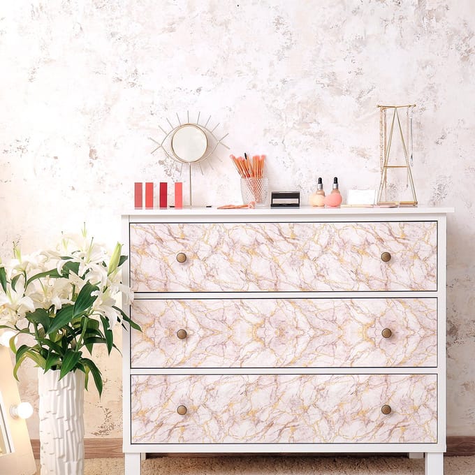 Roze en gouden marmeren meubelsticker, 60 x 90 cm