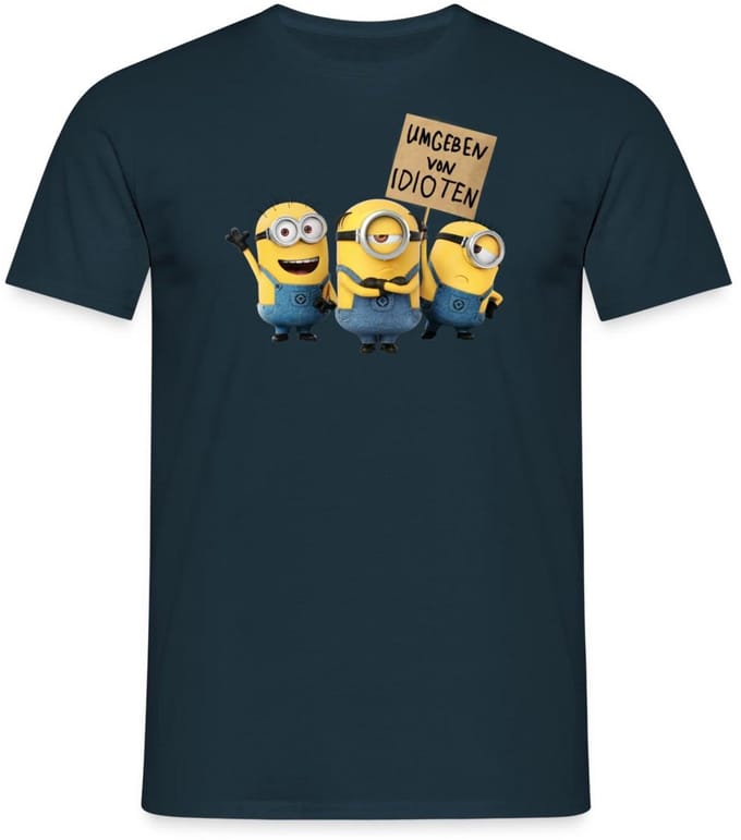 Minions Met Schild Umgeben Von Idioten T-Shirt Heren