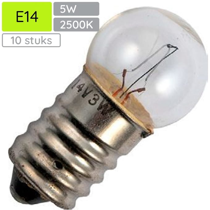 Signaallamp E14 6V 5W - 833 mAh - 10 stuks - G18 Gloeilamp Ø18mm - 35mm - 2500K - Dimbaar