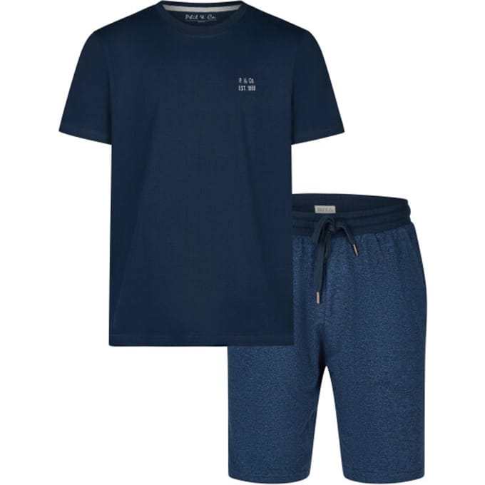 Phil & Co Essential Shortama Heren Korte Pyjama Set Blauw - Maat M