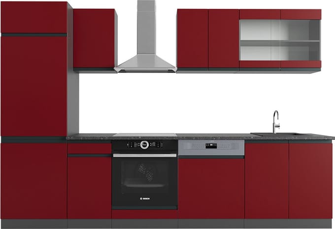 Vicco R-Line Complete keukeneenheid – 300 cm J-vorm Rood/antraciet