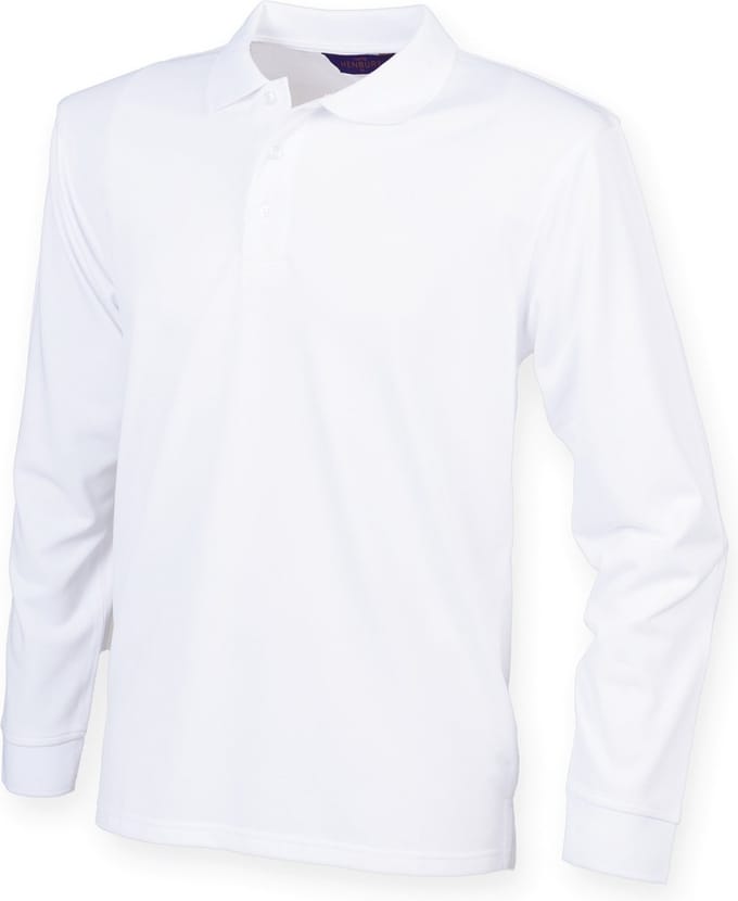 Henbury Unisex Coolplus® Long Sleeved Polo Shirt H478 - White - M