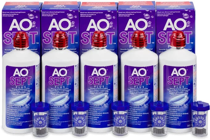 AOSEPT® PLUS lenzenvloeistof | 5x 360ml + 5x lenshouder