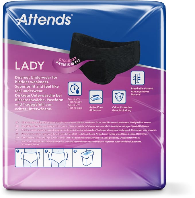 Attends Lady discreet underwear zwart 3L 10 Stuks