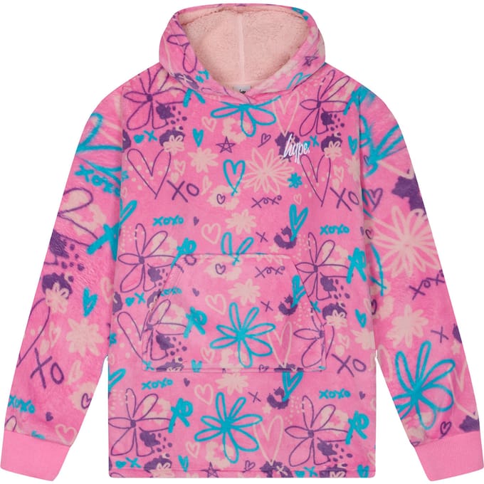 Meisjes Oversized Deken Blauw Scribble Hoodie Kinderen Fleece Warme Lounge Kleding