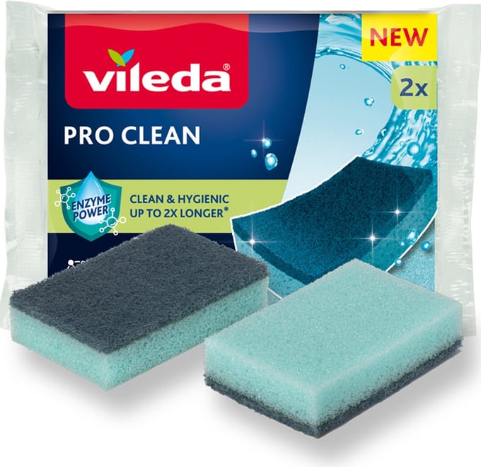Vileda Pro Clean - Keukenreinigingsspons - Enzymen - Hoge Chloonbaarheid - 2 Stuks