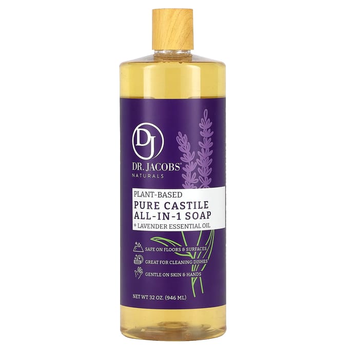 Dr. Jacobs Naturals, Savon de Castille botanique pur tout-en-un, huile essentielle de lavande, 940 ml (946ml) blue