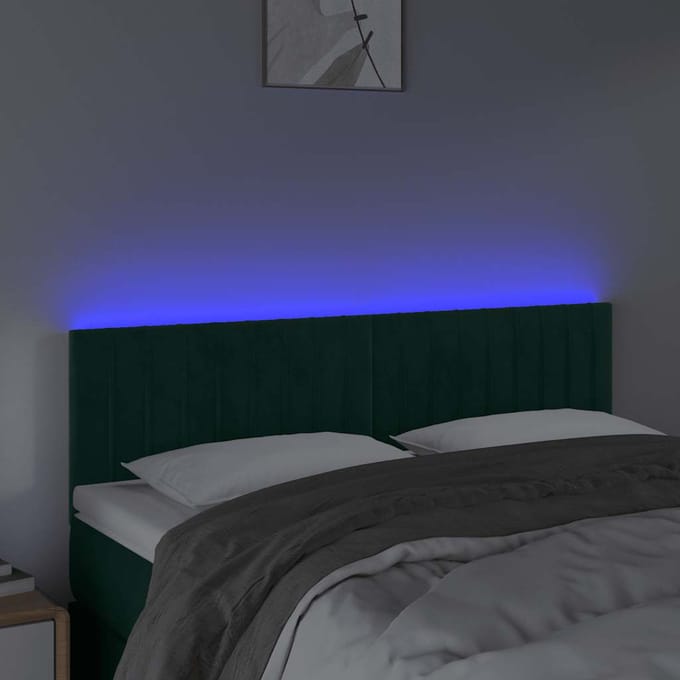 vidaXL - Hoofdbord - LED - 144x5x78/88 - cm - fluweel - donkergroen