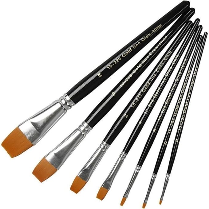 CC Nylon Brushes, no. 0+2+4+8+12+16+20, L: 16,5-21 cm, W: 1-7 mm, flat, 7 pc/ 1 pack