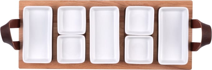 Bowls and Dishes Borrelplank | Serveertray | Dienblad | BBQ tip! 49 cm 5-vaks met schaaltjes wit