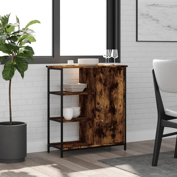 vidaXL - Dressoir - 70x30x80 - cm - bewerkt - hout - gerookt - eikenkleurig