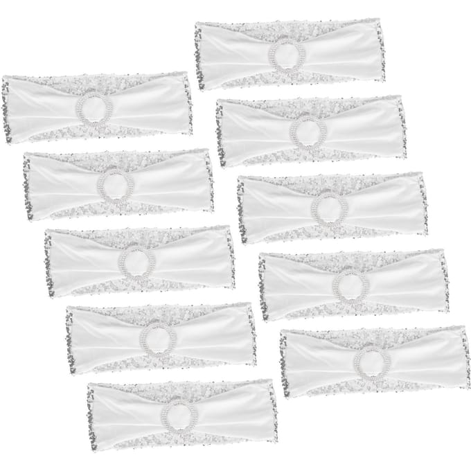10 Stuks Stoel Sjerp Wasbare Elastische Stoelhoes Band Decoratie Set voor Bruiloft Feest Banket white
