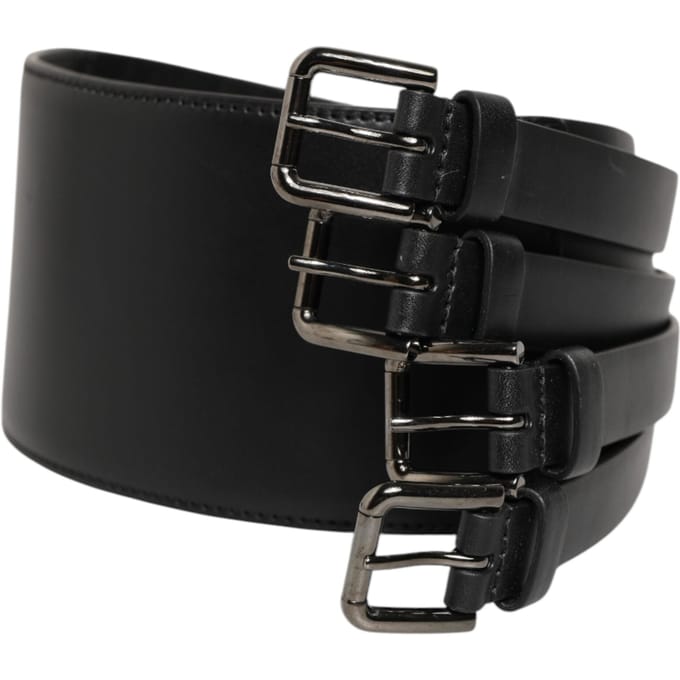 Dolce & Gabbana Zwarte Leren 4-Straps Metalen Multi-Buckle Riem