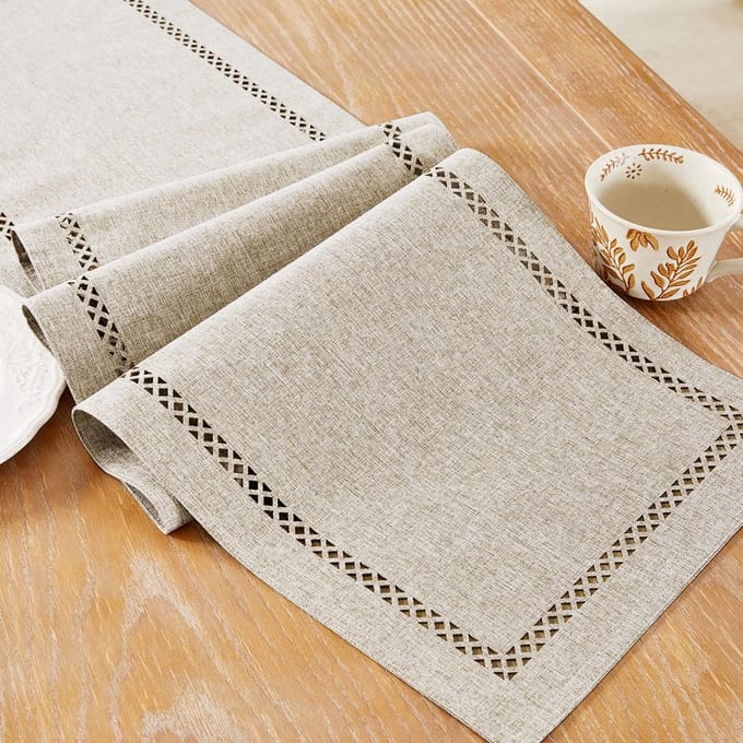 Tafelloper - Linnenlook - Voor buiten - Koffiekleurig 150 cm lang