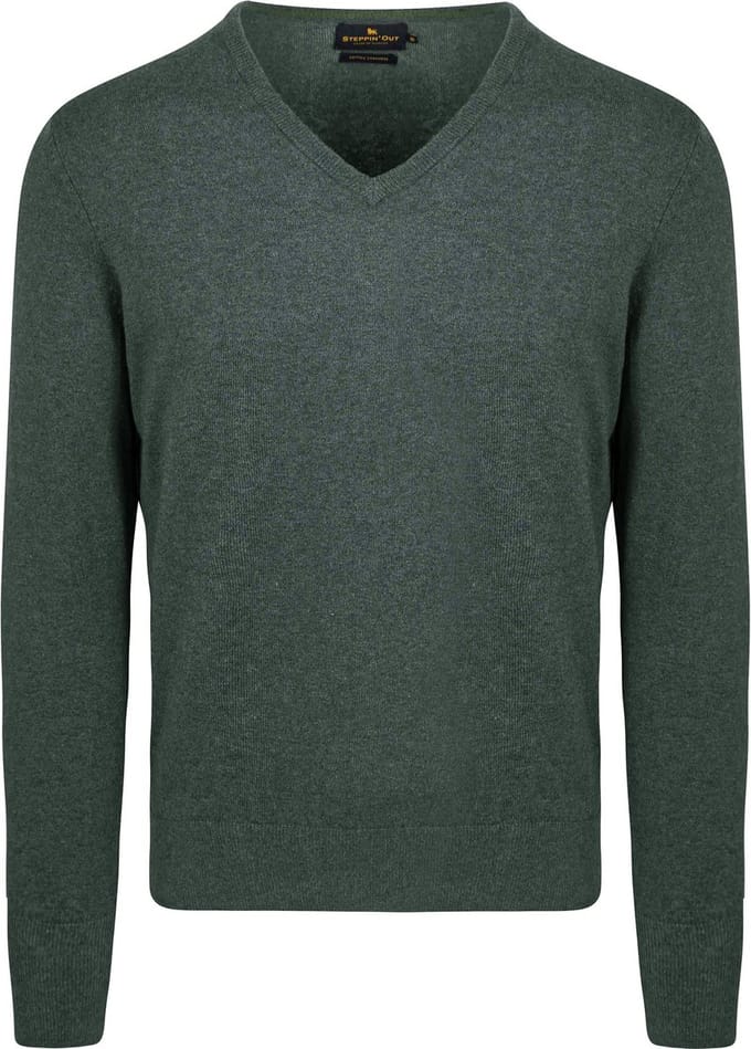 Steppin' Out Trui Cotton Cashmere V-hals Donkergroen - Maat M - Heren - Pullovers