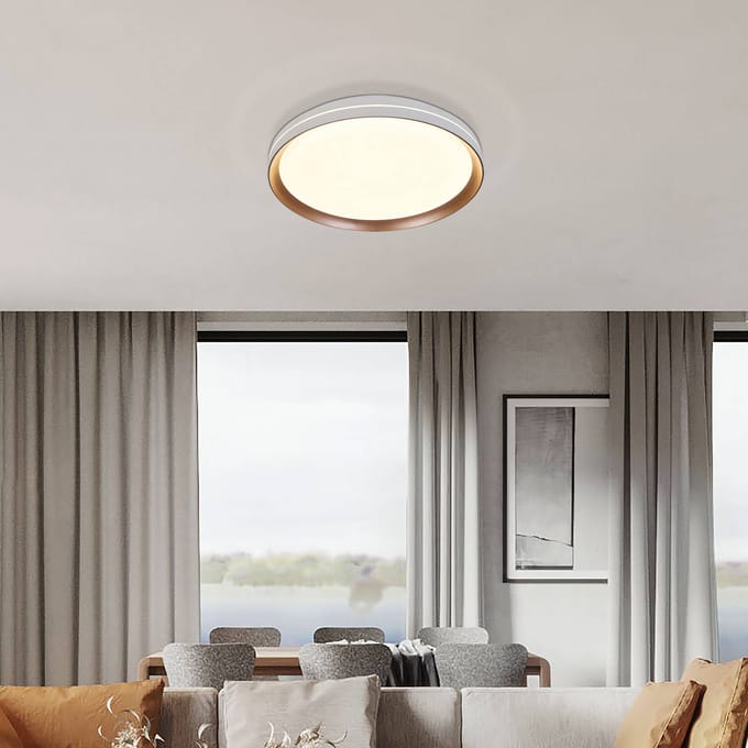 Searchlight LED plafondlamp Saucer, wit/lat, Ø 39 cm, ijzer/acryl