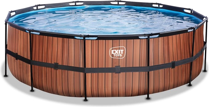EXIT Wood Frame Zwembad ø450 - Opzetzwembad - met Zandfilterpomp - Rond - Bruin