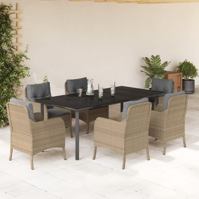 vidaXL - 7-delige - Tuinset - met - kussens - poly - rattan - beige