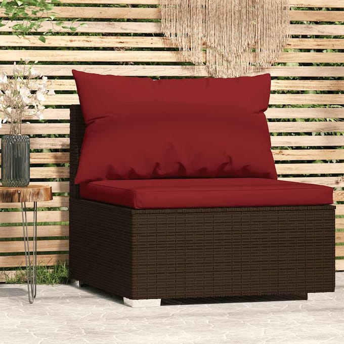 vidaXL - Tuinmiddenbank - met - kussens - poly - rattan - bruin