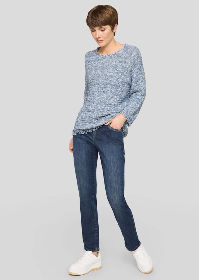 Tricot pullover van effectgaren met pailletten - blauw - Gr. 48 van Goldner Fashion