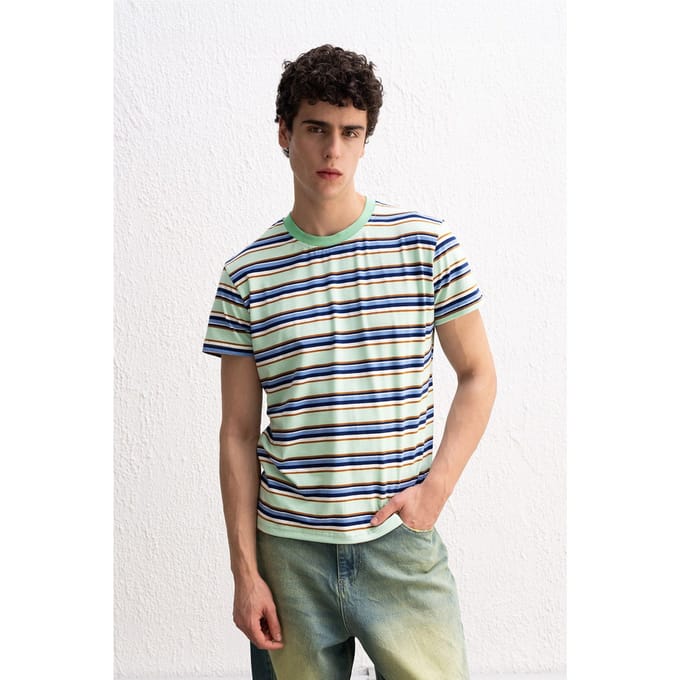 Comfort Fit Crew Neck Gestreept T-Shirt