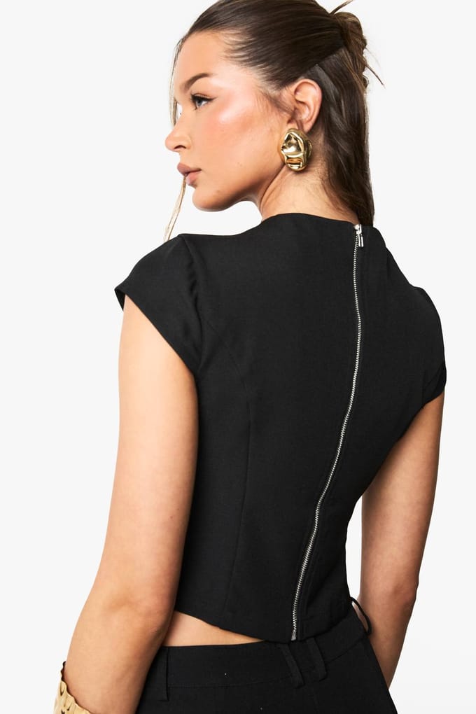 boohoo Dames High Neck Tailored Top | Zwart | Maat: 42