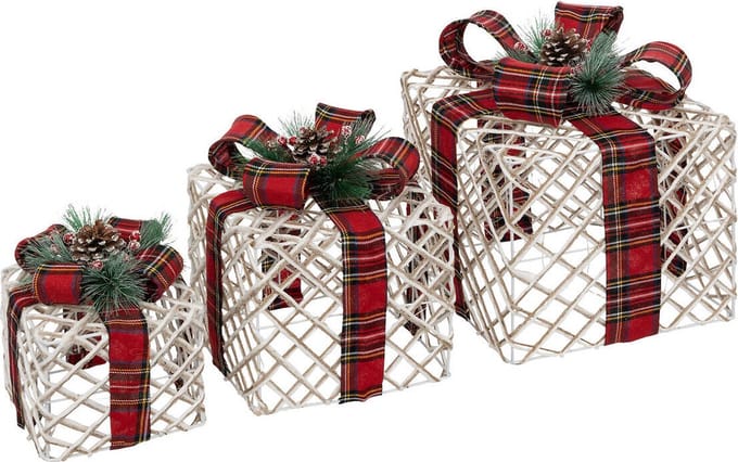 Cadeautjes met kerstlint, LED, set van 3