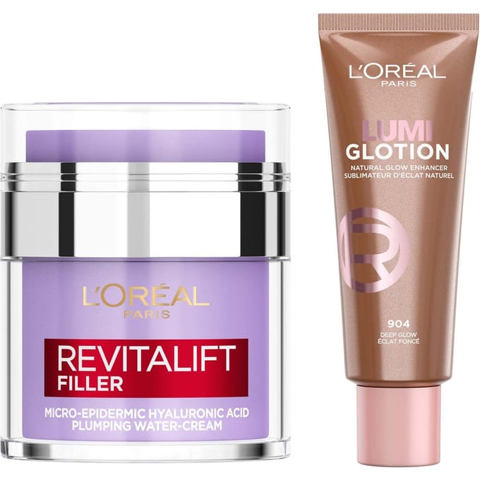 L'Oréal Paris Hyaluronic Filler Water Cream & Lumi Glotion Bundle (Various Shades) - 904 Deep Glow
