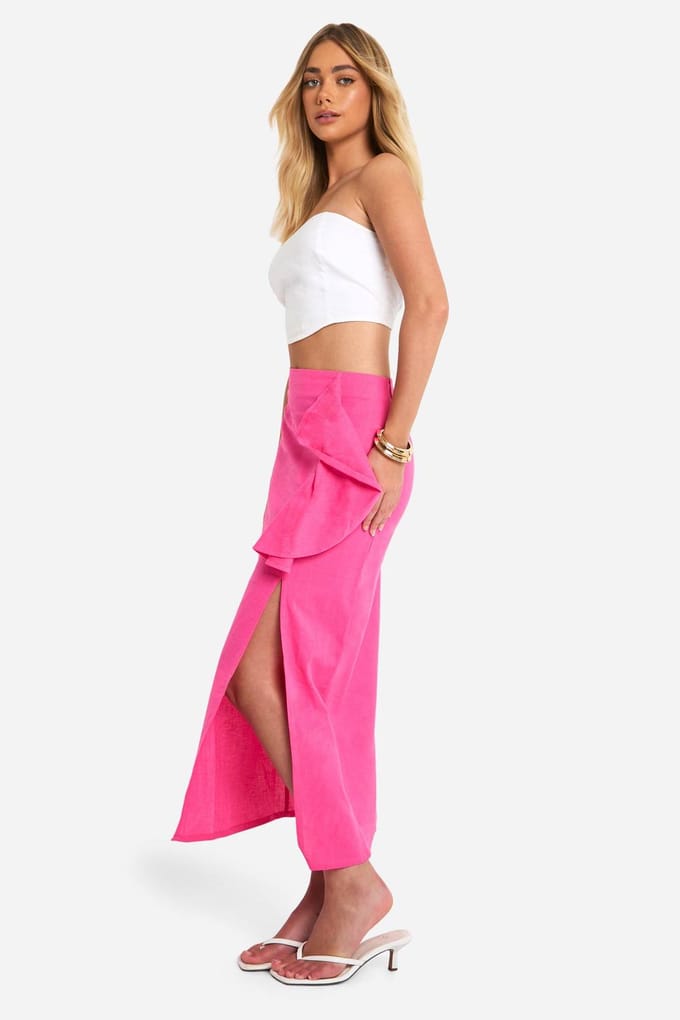 boohoo Dames Drape Detail Split Midaxi Rok | Felroze | Maat: 38