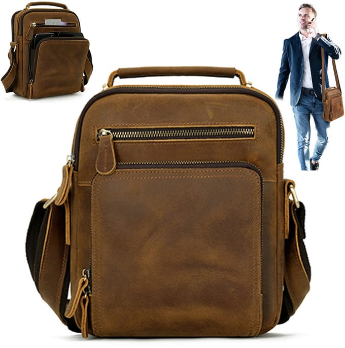 MIVRAY Handtassen - Leren Tas - Everyday Tas - Aktetas - Ruime Tas - Met Ritssluiting - Bruin
