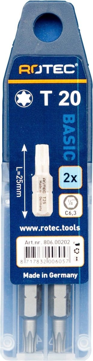 Rotec PRO Bit T20 (Torx) L 25mm 2 stuks