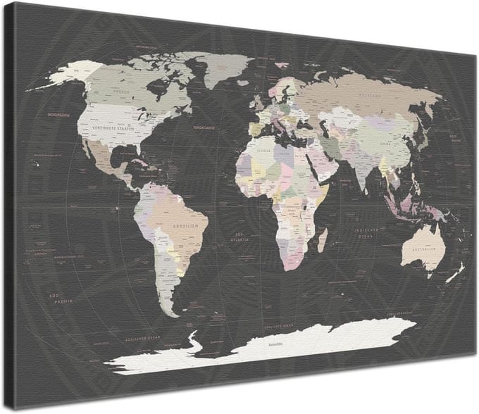 World Map Grey - German - Map Mural in Grey, 100 x 70 cm